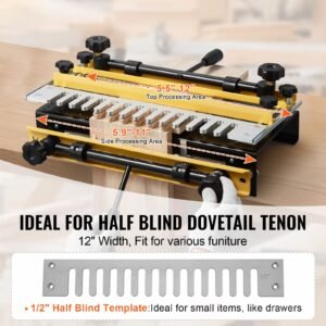 dovetail jig, 12 in width, dove tailing router jigs with router bit & 1/2' template, precise alignment dove tail jig, mortise and tenon jig woodworking tools for furniture & wood cabinet making