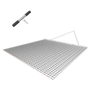 Drag Harrow, 4 x 4 ft, High-Efficiency Chain Harrow Rake, ATVs UTVs Tractors Attachments, Durable Galvanized Steel Mesh Drag Mat with Towing Chain, for Gravel Driveway Ruts Farm Field Leveling