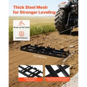 drag harrow, 48 x 20 in, tow behind driveway grader with adjustable width & 50lbs load capacity, heavy duty lawn leveling rake, galvanized steel gravel driveway drag, fits atvs utvs tractors
