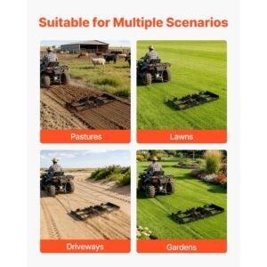 drag harrow, 48 x 20 in, tow behind driveway grader with adjustable width & 50lbs load capacity, heavy duty lawn leveling rake, galvanized steel gravel driveway drag, fits atvs utvs tractors