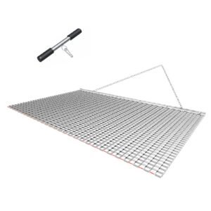 Drag Harrow, 5 x 3 ft, High-Efficiency Chain Harrow Rake, ATVs UTVs Tractors Attachments, Durable Galvanized Steel Mesh Drag Mat with Towing Chain, for Gravel Driveway Ruts Farm Field Leveling
