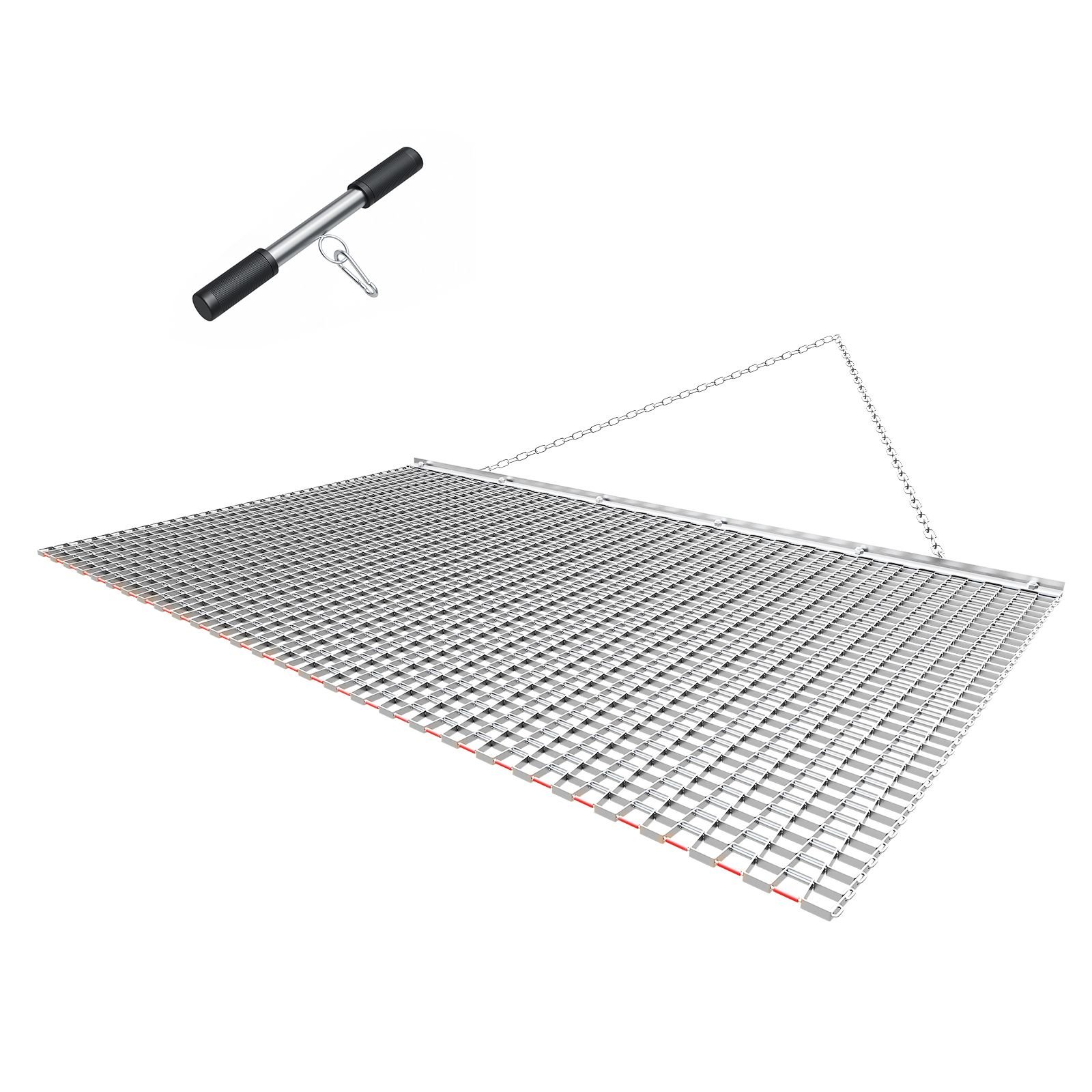 drag harrow, 5 x 3 ft, high efficiency chain harrow rake, atvs utvs tractors attachments, durable galvanized steel mesh drag mat with towing chain, for gravel driveway ruts farm field leveling