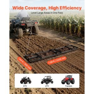 drag harrow, 96 x 20 in, tow behind driveway grader with adjustable width & 50lbs load capacity, heavy duty lawn leveling rake, galvanized steel gravel driveway drag, fits atvs utvs tractors