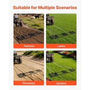drag harrow, 96 x 20 in, tow behind driveway grader with adjustable width & 50lbs load capacity, heavy duty lawn leveling rake, galvanized steel gravel driveway drag, fits atvs utvs tractors