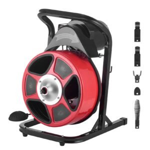 Drain Cleaner Machine 50 FT x 1/2 Inch, Manual Feed Sewer Snake Auger with 4 Cutters & Air-Activated Foot Switch for 2" to 6" Pipes