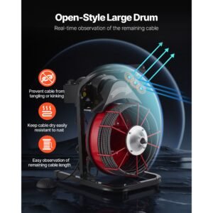 drain cleaner machine 75 ft x 1/2 inch, sewer snake auger manual feed with 4 cutters & air activated foot switch for 2" to 6" pipes
