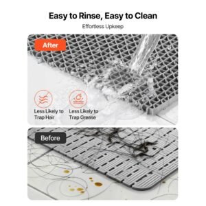 drainage mat, 3 x 10 ft, pvc non slip commercial floor mat, wet area water drain splash matting hollow doormat roll, for outdoor indoor restaurant swimming pool patio bathroom washroom, gray