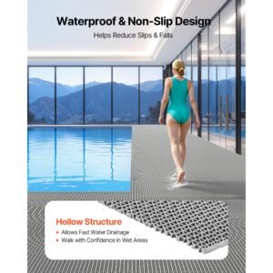 drainage mat, 3 x 16.4 ft, pvc non slip commercial floor mat, wet area water drain splash matting hollow doormat roll, for outdoor indoor restaurant swimming pool patio bathroom washroom, gray
