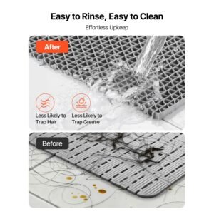 drainage mat, 3 x 16.4 ft, pvc non slip commercial floor mat, wet area water drain splash matting hollow doormat roll, for outdoor indoor restaurant swimming pool patio bathroom washroom, gray