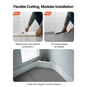 drainage mat, 3 x 16.4 ft, pvc non slip commercial floor mat, wet area water drain splash matting hollow doormat roll, for outdoor indoor restaurant swimming pool patio bathroom washroom, gray