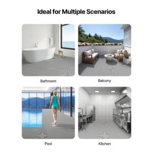 drainage mat, 3 x 16.4 ft, pvc non slip commercial floor mat, wet area water drain splash matting hollow doormat roll, for outdoor indoor restaurant swimming pool patio bathroom washroom, gray