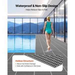 drainage mat, 3 x 50 ft, pvc non slip commercial floor mat, wet area water drain splash matting hollow doormat roll, for outdoor indoor restaurant swimming pool patio bathroom washroom, black