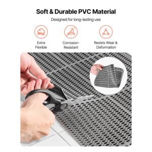 drainage mat, 3 x 50 ft, pvc non slip commercial floor mat, wet area water drain splash matting hollow doormat roll, for outdoor indoor restaurant swimming pool patio bathroom washroom, black