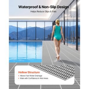 drainage mat, 3 x 50 ft, pvc non slip commercial floor mat, wet area water drain splash matting hollow doormat roll, for outdoor indoor restaurant swimming pool patio bathroom washroom, gray