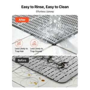 drainage mat, 3 x 50 ft, pvc non slip commercial floor mat, wet area water drain splash matting hollow doormat roll, for outdoor indoor restaurant swimming pool patio bathroom washroom, gray