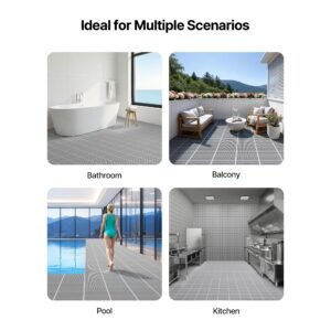 drainage mat, 3 x 50 ft, pvc non slip commercial floor mat, wet area water drain splash matting hollow doormat roll, for outdoor indoor restaurant swimming pool patio bathroom washroom, gray
