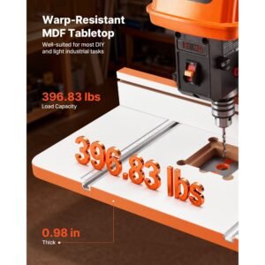 drill press table, 24 in x 12 in, worktable with an adjustable fence and stop block, highly compatible t slots, mdf tabletop, built in scale, support multiple clamps and vises, for drill presses