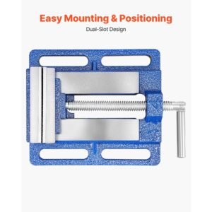 drill press vise, 4 inch jaw width, portable bench vise, slotted base for easy installation, durable cast iron construction, workbench vice, for woodworking, metalworking, drilling, and cutting