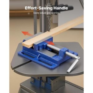 drill press vise, 6 inch jaw width, portable bench vise, slotted base for easy installation, durable cast iron construction, workbench vice, for woodworking, metalworking, drilling, and cutting