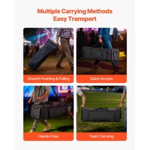 drum hardware bag with wheels, 1680d, drum set equipment carry bag, carrying case with sturdy handle, durable zipper, smooth pvc wheels, multiple pockets, for hardware and stand accessory, black