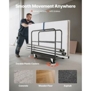 drywall cart dolly, 1800 lbs load capacity, 2 in 1 steel panel truck cart with 5 inch swivel casters, 36 x 24 inch platform truck with 4 side handrails for factory, warehouse, garage, black