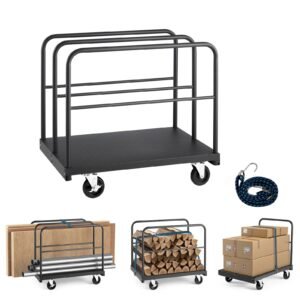 Drywall Cart Dolly, 1800 lbs Load Capacity, 2-in-1 Steel Panel Truck Cart with 5 inch Swivel Casters, 36 x 24 inch Platform Truck with 4 Side Handrails for Factory, Warehouse, Garage, Black