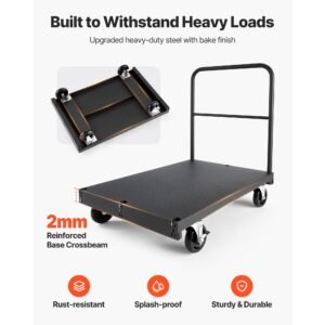 drywall cart dolly, 1800 lbs load capacity, 2 in 1 steel panel truck cart with 5 inch swivel casters, 36 x 24 inch platform truck with 4 side handrails for factory, warehouse, garage, black