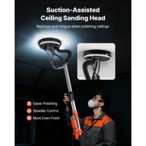 drywall sander, 1010w electric drywall sander, popcorn ceiling removal tool with 7 variable speed 1000 2200 rpm, double deck led light, foldable & extendable handle, 15 sanding discs, dust hose