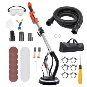 Drywall Sander, 1010W Electric Drywall Sander, Popcorn Ceiling Removal Tool with 7 Variable Speed 1000-2200 RPM, Double-Deck LED Light, Foldable & Extendable Handle, 15 Sanding Discs, Dust Hose