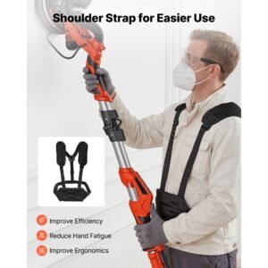 drywall sander, 1150w electric drywall sander, popcorn ceiling removal tool with vacuum dust collection, 5 variable speed 800 1700 rpm, led light, foldable & extendable handle, 15 sanding discs