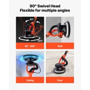 drywall sander, 1150w electric drywall sander, popcorn ceiling removal tool with vacuum dust collection, 5 variable speed 800 1700 rpm, led light, foldable & extendable handle, 15 sanding discs