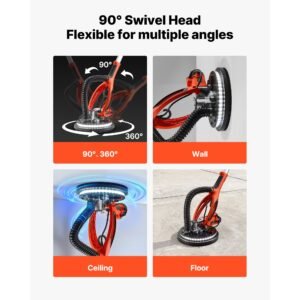 drywall sander, 850w electric drywall sander, popcorn ceiling removal tool with 5 variable speed 800 1700 rpm, double deck led light, foldable & extendable handle, 15 sanding discs, dust hose