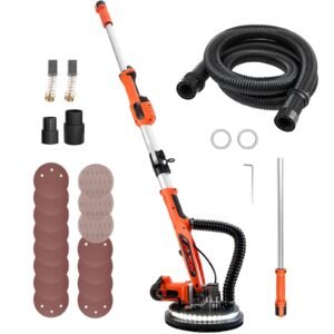 Drywall Sander, 850W Electric Drywall Sander, Popcorn Ceiling Removal Tool with 5 Variable Speed 800-1700 RPM, Double-Deck LED Light, Foldable & Extendable Handle, 15 Sanding Discs, Dust Hose