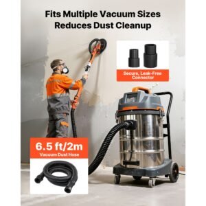 drywall sander, 850w electric drywall sander, popcorn ceiling removal tool with 5 variable speed 800 1700 rpm, double deck led light, foldable & extendable handle, 15 sanding discs, dust hose