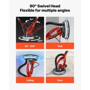 drywall sander, 950w electric drywall sander, popcorn ceiling removal tool with 7 variable speed 1000 2300 rpm, double deck led light, foldable & extendable handle, 15 sanding discs, dust hose
