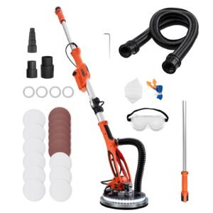 Drywall Sander, 950W Electric Drywall Sander, Popcorn Ceiling Removal Tool with 7 Variable Speed 1000-2300 RPM, Double-Deck LED Light, Foldable & Extendable Handle, 15 Sanding Discs, Dust Hose
