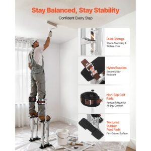 drywall stilts, 16.1–24.1 in adjustable aluminum painter stilts, 228 lbs load capacity, non slip rubber feet, dual spring shock absorption, comfortable leg straps for painting, decoration,silver