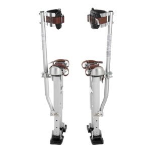 Drywall Stilts, 16.1–24.1 in Adjustable Aluminum Painter Stilts, 228 lbs Load Capacity, Non-Slip Rubber Feet, Dual Spring Shock Absorption, Comfortable Leg Straps for Painting, Decoration,Silver