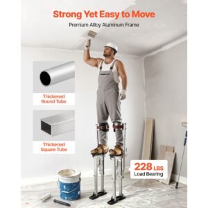 drywall stilts, 16.1–24.1 in adjustable aluminum painter stilts, 228 lbs load capacity, non slip rubber feet, dual spring shock absorption, comfortable leg straps for painting, decoration,silver