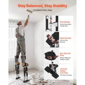 drywall stilts, 19.1–31.1 in adjustable aluminum painter stilts, 228 lbs load capacity, non slip rubber feet, dual spring shock absorption, comfortable leg straps for painting, decoration, black