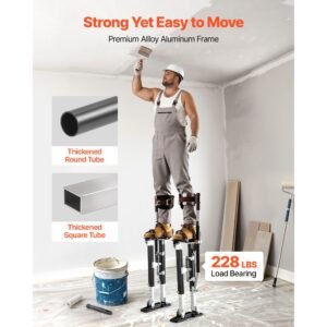 drywall stilts, 19.1–31.1 in adjustable aluminum painter stilts, 228 lbs load capacity, non slip rubber feet, dual spring shock absorption, comfortable leg straps for painting, decoration, black