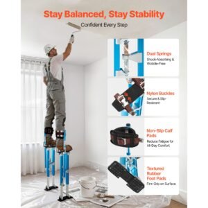 drywall stilts, 24.2–40.3 inch adjustable aluminum painter stilts, 228 lbs load capacity, non slip rubber feet, dual spring shock absorption, comfortable leg straps for painting, decoration,blue