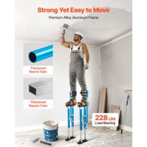 drywall stilts, 24.2–40.3 inch adjustable aluminum painter stilts, 228 lbs load capacity, non slip rubber feet, dual spring shock absorption, comfortable leg straps for painting, decoration,blue