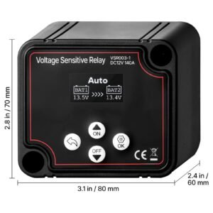 dual battery isolator kit, 12v 140 amp, manual and automatic vsr voltage sensitive relay with voltmeter, lcd screen, smart battery isolator, compatible with lead acid batteries, for utv, atv