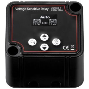 dual battery isolator kit, 12v 140 amp, manual and automatic vsr voltage sensitive relay with voltmeter, lcd screen, smart battery isolator, compatible with lead acid batteries, for utv, atv