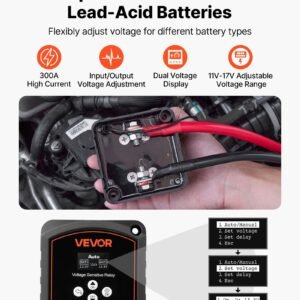dual battery isolator kit, 12v 300 amp, manual and automatic vsr voltage sensitive relay with voltmeter, lcd screen, smart battery isolator, compatible with lead acid batteries, for utv, atv