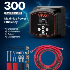 dual battery isolator kit, 12v 300 amp, manual and automatic vsr voltage sensitive relay with voltmeter, lcd screen, smart battery isolator, compatible with lead acid batteries, for utv, atv