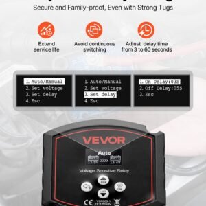 dual battery isolator kit, 12v 300 amp, manual and automatic vsr voltage sensitive relay with voltmeter, lcd screen, smart battery isolator, compatible with lead acid batteries, for utv, atv