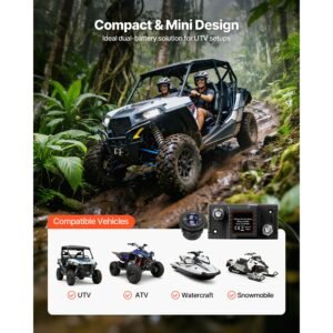 dual battery isolator kit, 12v 80 amp, manual and automatic vsr voltage sensitive relay with voltmeter, lcd screen, smart battery isolator, compatible with lead acid batteries, for utv, atv