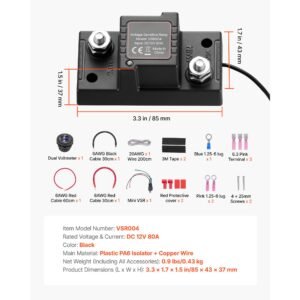 dual battery isolator kit, 12v 80 amp, manual and automatic vsr voltage sensitive relay with voltmeter, lcd screen, smart battery isolator, compatible with lead acid batteries, for utv, atv